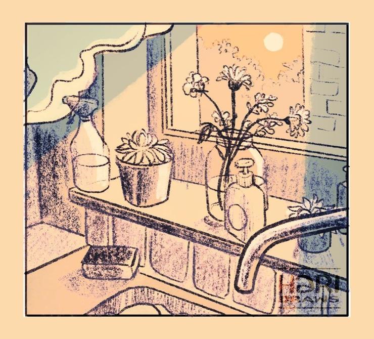 The final panel is an illustration of a small moment - light spilling into the kitchen and turning it golden, hopeful and bright 